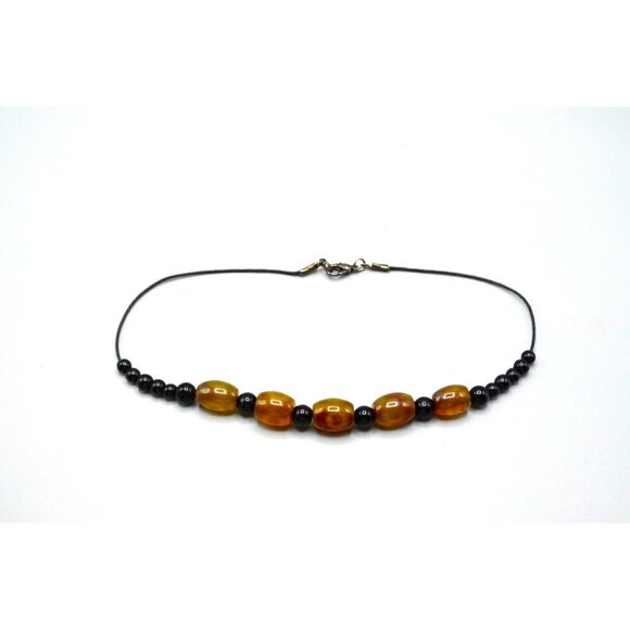 Beaded Choker Necklace Black Brown Strung Y2K Boho Gradient 15.5" - Picture 1 of 6